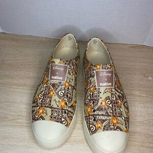 Native x Disney Patterned Slip-On Sneakers - Brown and Cream Moana Women size 11